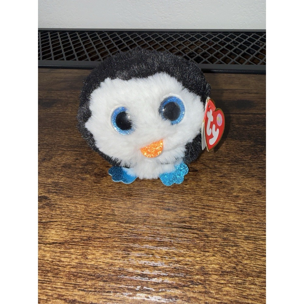 TY Puffies Waddles Penguin Plush Beanie Boo Round 2021‎ Blue Eyes With Tag